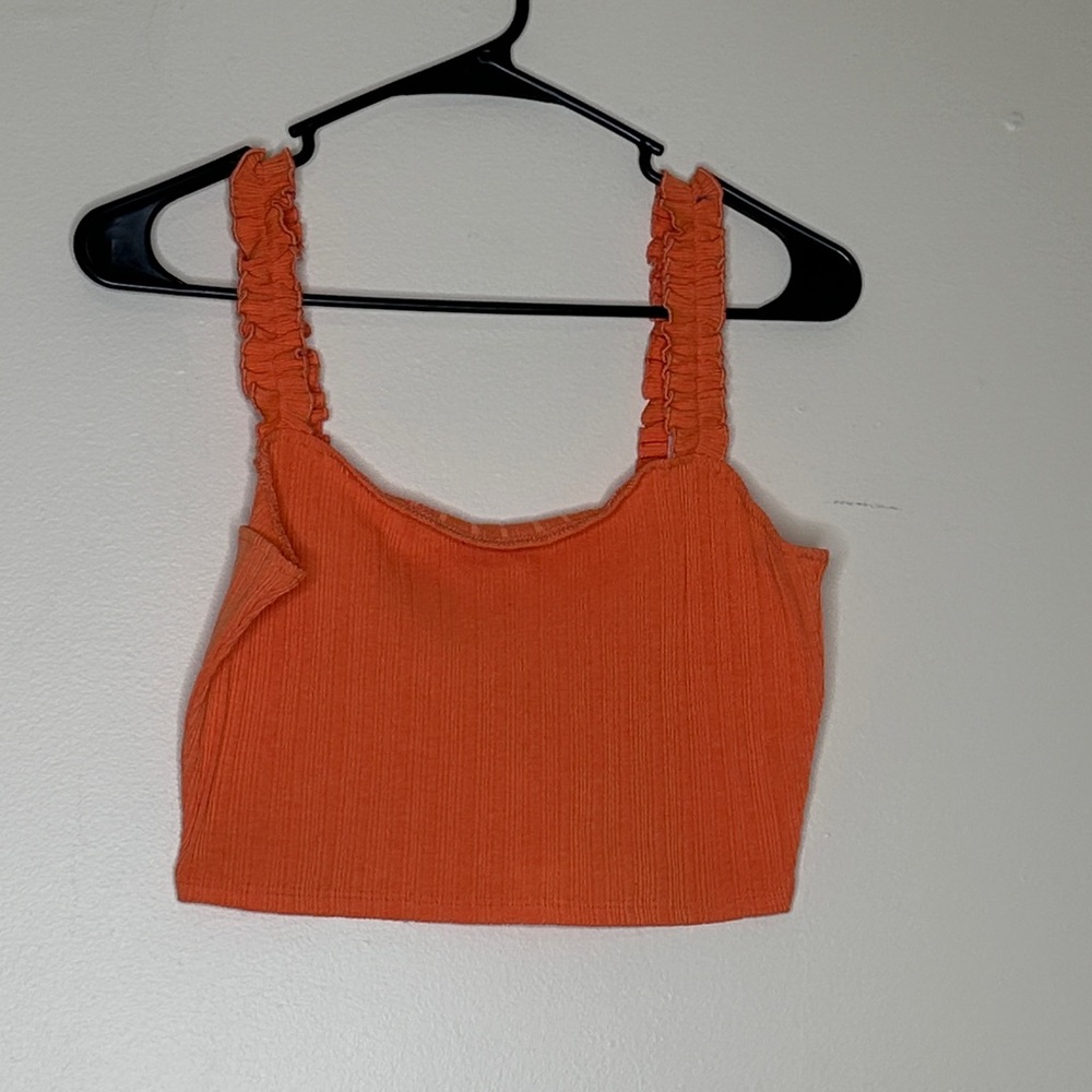 Le Lis Bright Orange Ruffled Crop Top